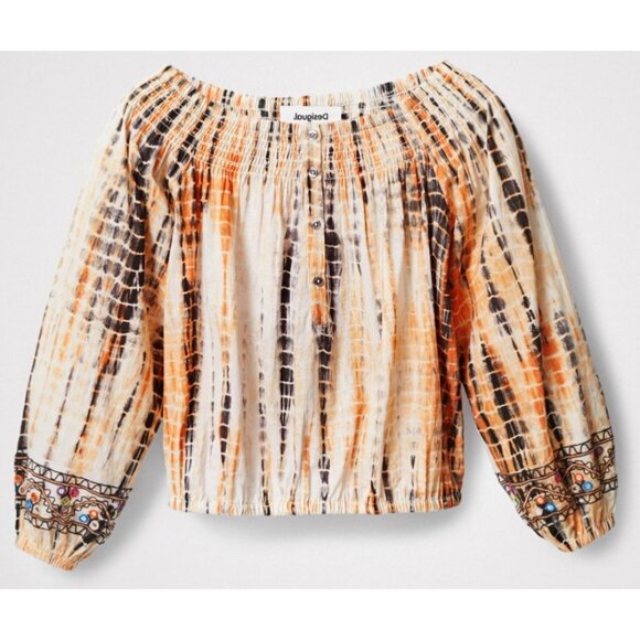 Desigual Ambar Boatneck‎ Blouse Off Shoulder Smock Embroidered Boho L Boho $132 - Picture 7 of 14